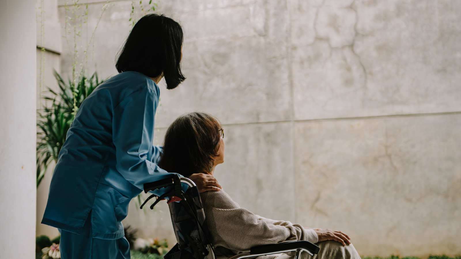 Image of healthcare professional and a person in a wheelchair
