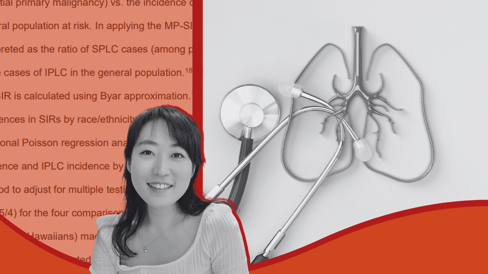 Photos of Eunji Choi, a stethoscope, and a lung diagram