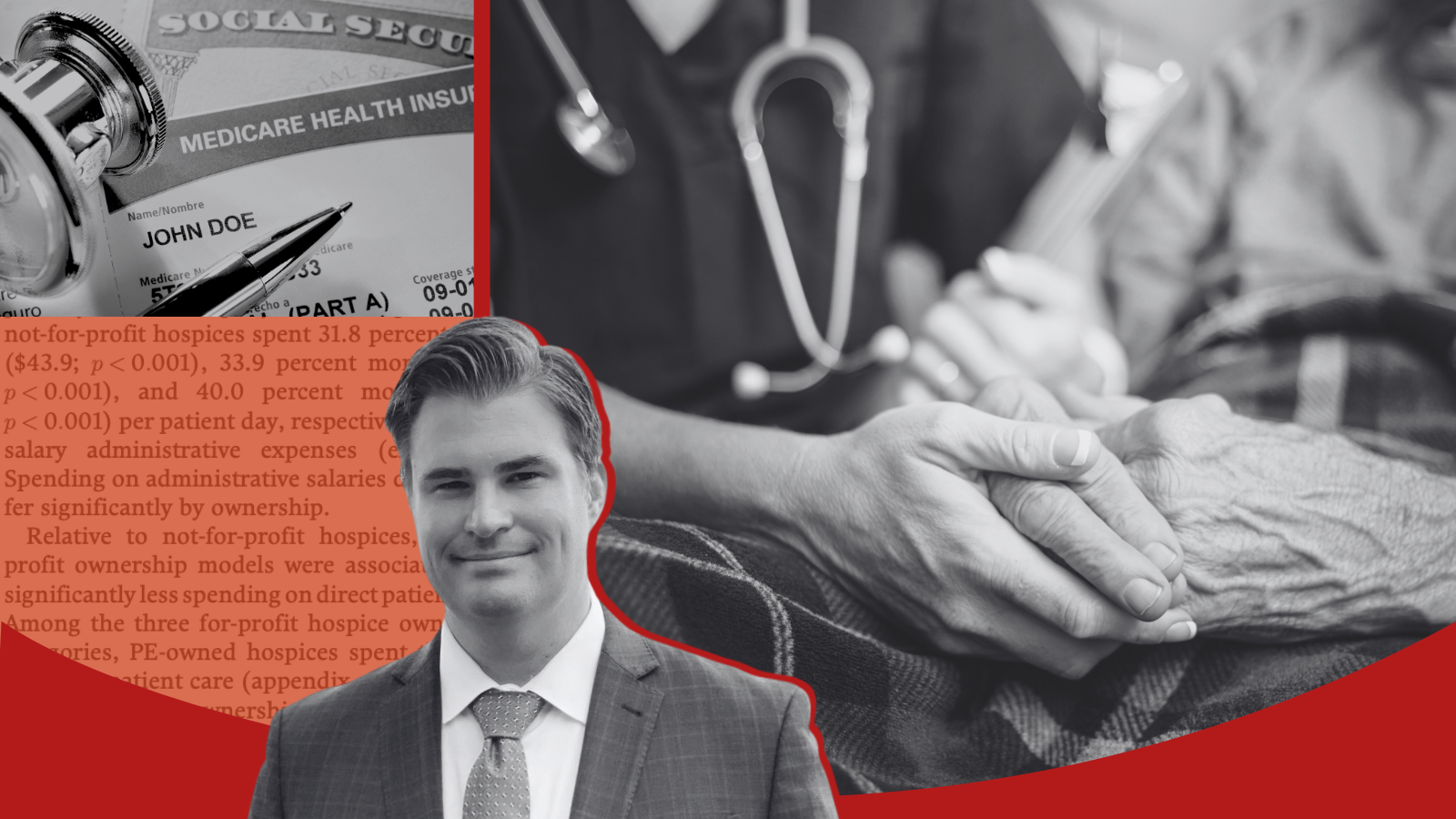 Photos of a Medicare card, an elderly patient, and Dr. Robert Tyler Braun