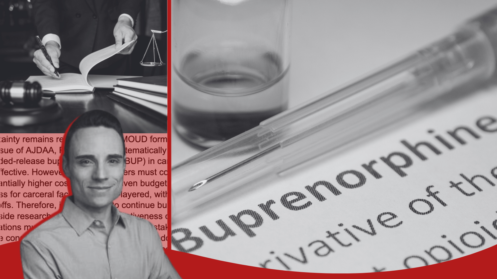 Photos of Dr. Sean Murphy, a lawyer, and text reading "buprenorphine"