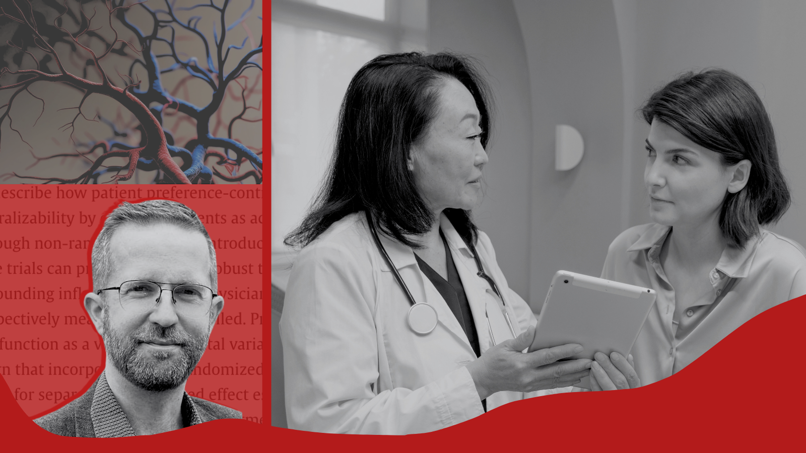 Photo of Dr. Bjorn Redfors, veins, and a doctor and patient