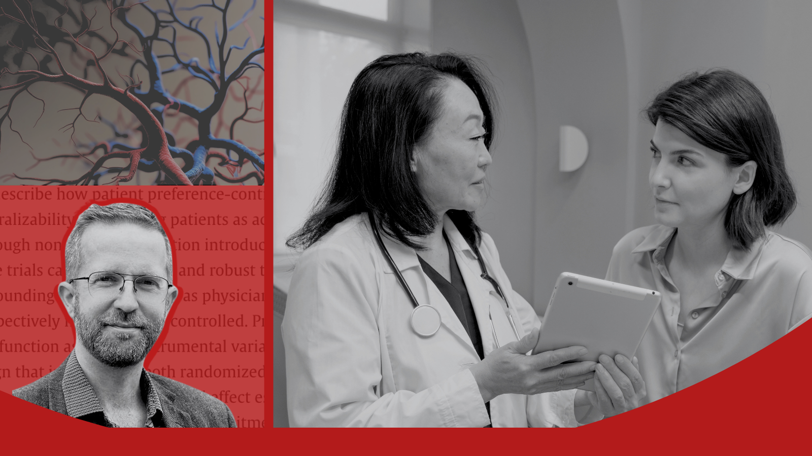 Photo of Dr. Bjorn Redfors, veins, and a doctor and patient