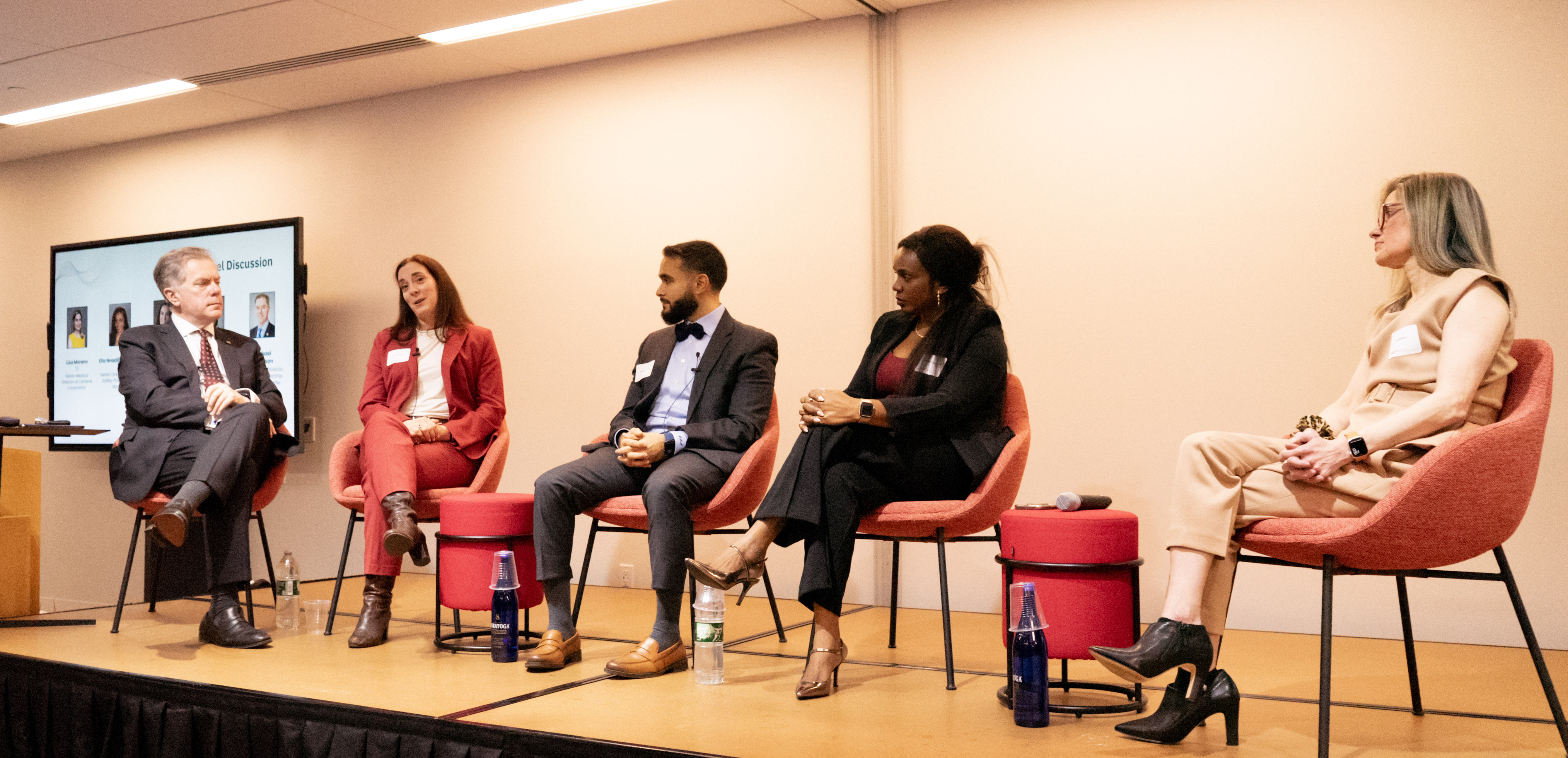 Photo of Dr. Michael Anderson (left), Dr. Brenna Farmer, Dr. Peter Armanious, Dr. Ella Nnadili-Okonkwo, and Dr. Lisa Moreno
