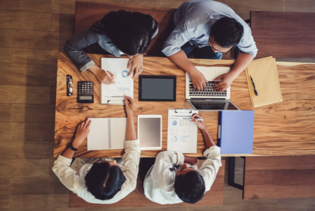 Overhead shot of office employees