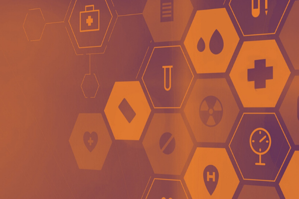 Abstract shapes with healthcare icons