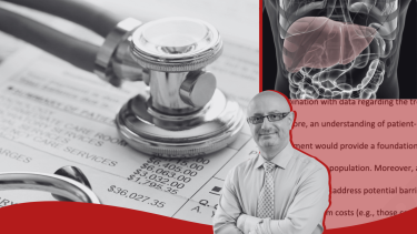 Photos of Dr. Art Sedrakyan, hospital bills, and a person's liver
