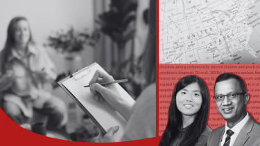 Photos of Dr. Wenna Xi, Dr. Jyotishman Pathak, a counseling session, and a map