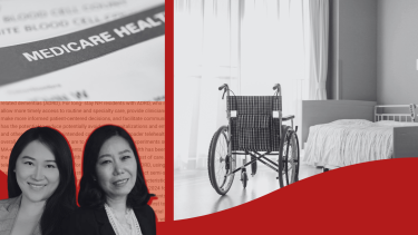 Photos of Dr. Jiani Yu, Dr. Hye-Young Jung, a Medicare card, and the bedroom of a nursing home